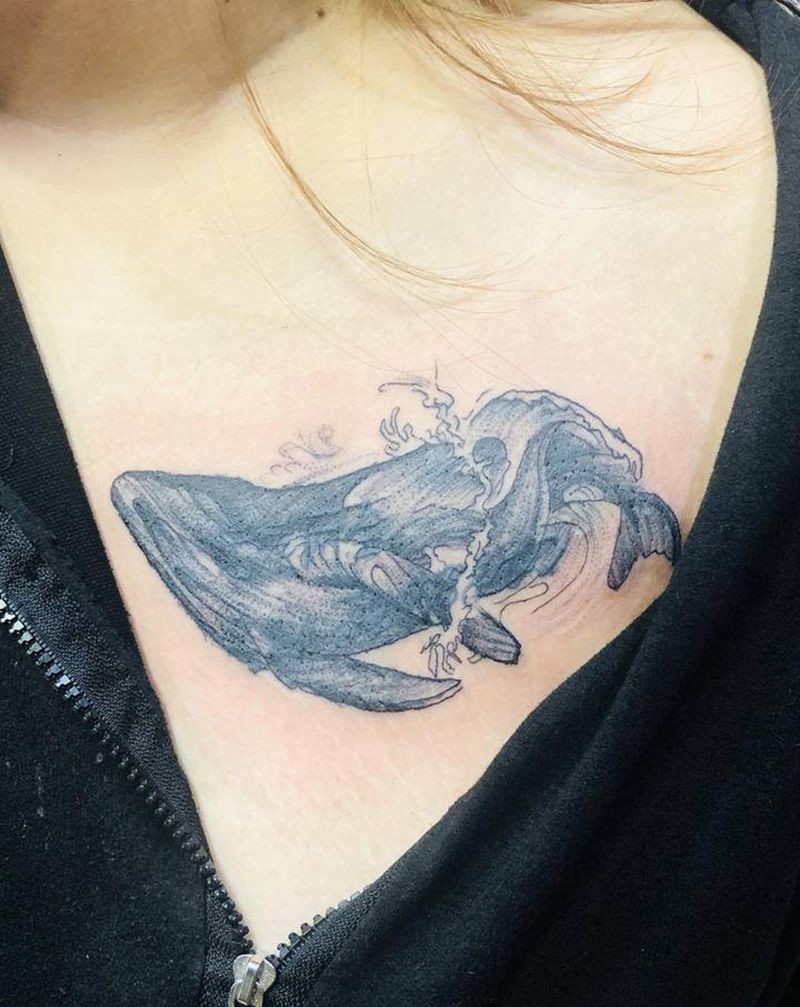 鲸鱼遮盖旧纹身纹身图片_点刺纹身图案