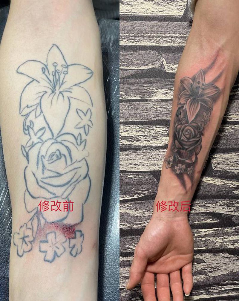 自带线条 修改上色纹身图片_手臂欧美写实水墨纹身图案