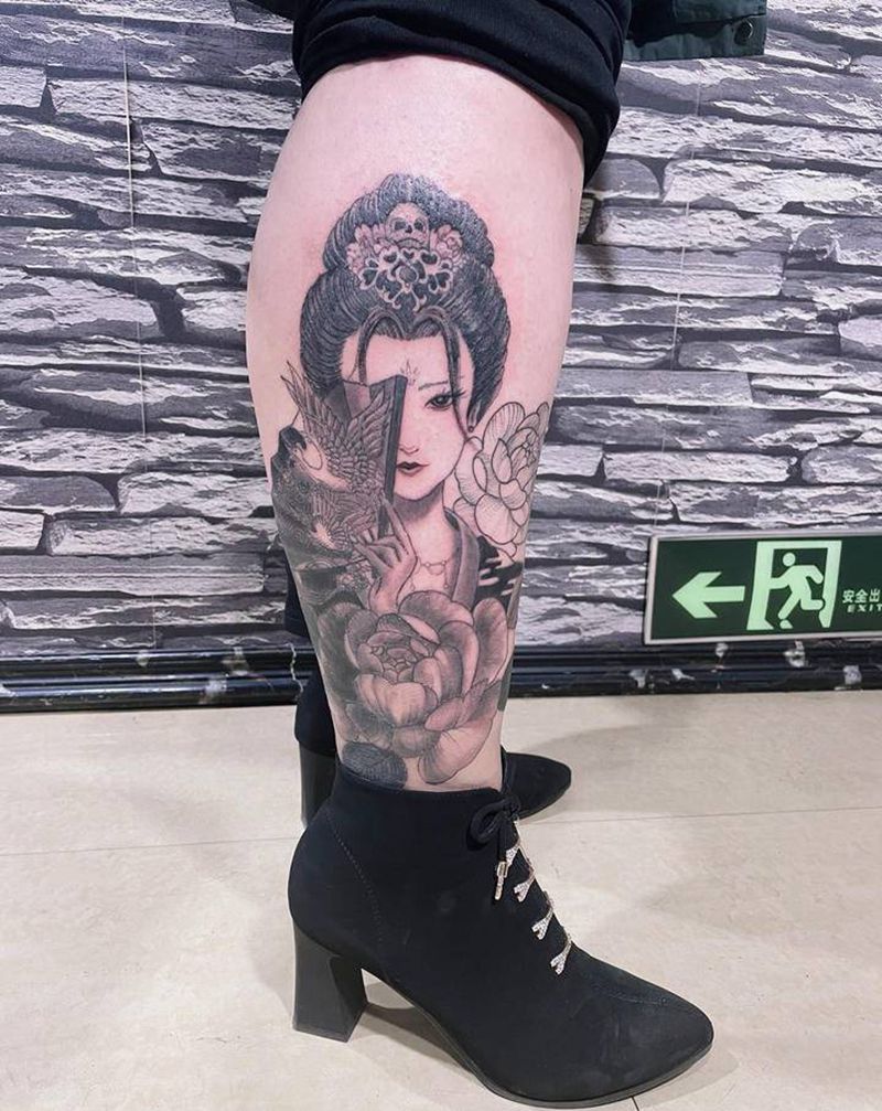 紫霞仙子遮盖旧纹身纹身图片_腿部新传统纹身图案