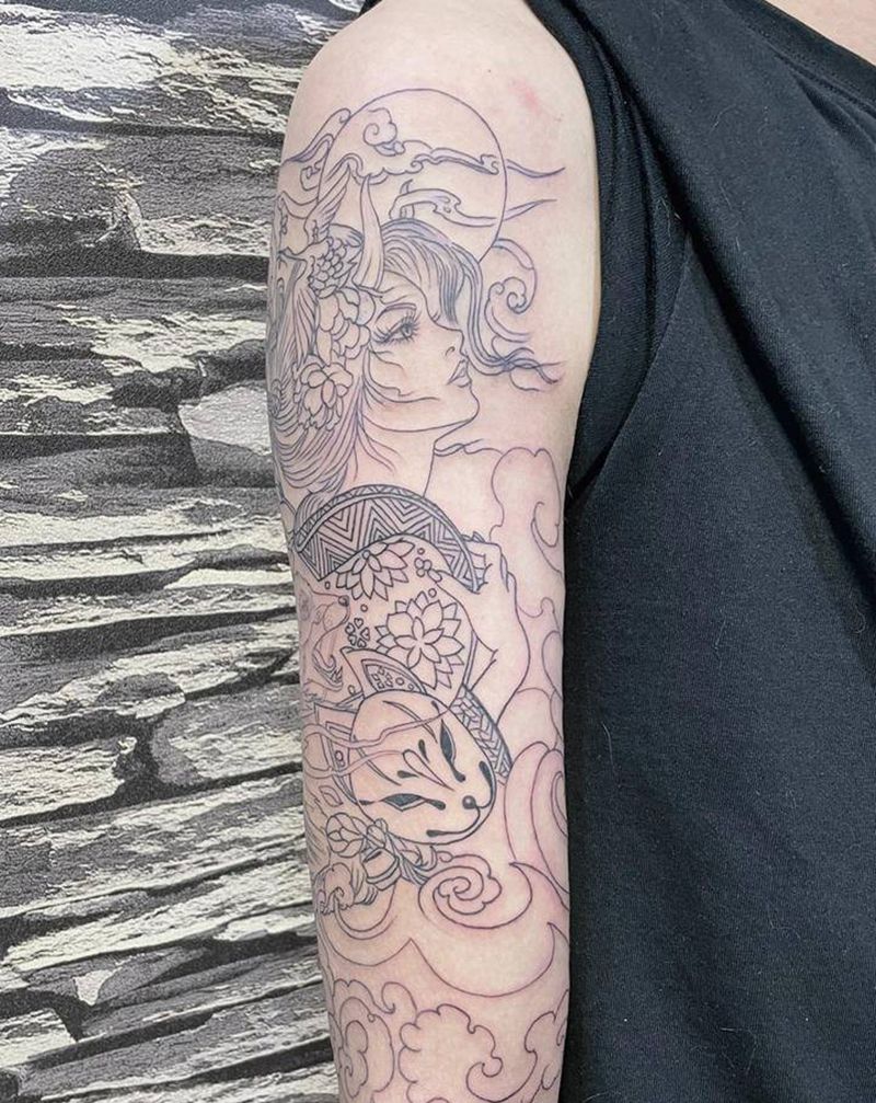 夜行纹身图片_手臂新传统纹身图案