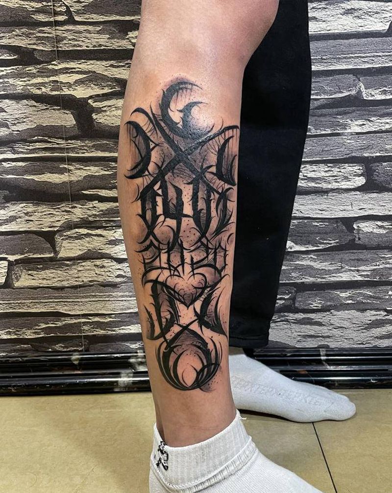 定制情侣花体字纹身图片_腿部花体字纹身图案