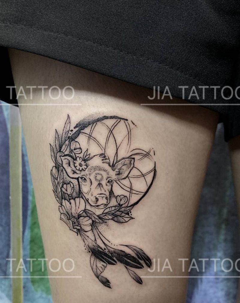 捕梦网纹身图片_腿部脚部点刺水墨纹身图案