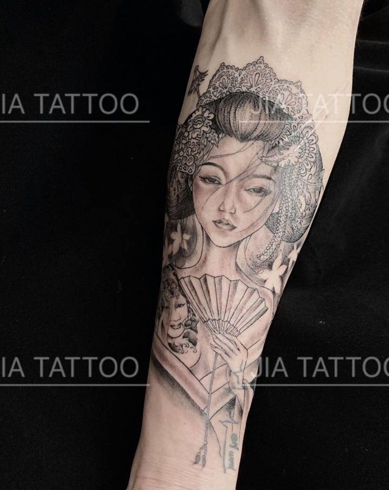 艺妓纹身图片_手臂手部老传统新传统纹身图案