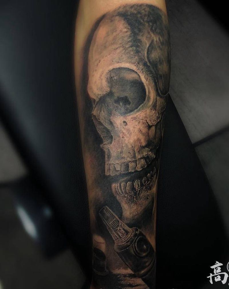 刺青魂纹身图片_手部欧美写实骷髅纹身图案