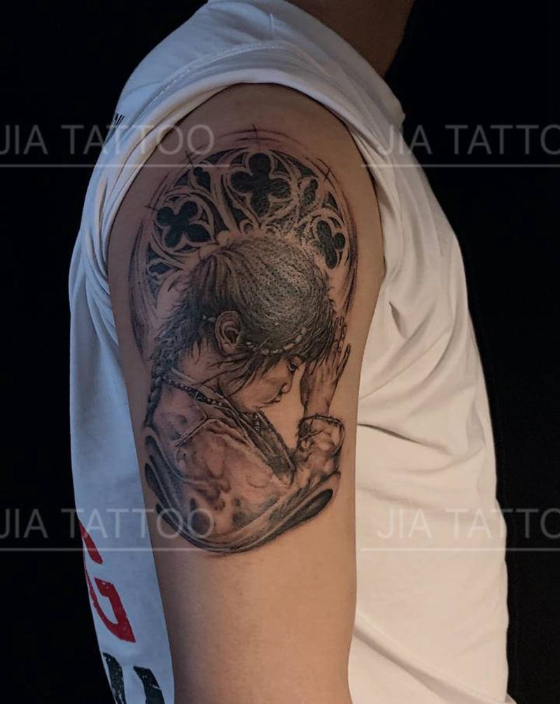 祈祷！原创设计祈祷的女孩纹身图片_手部手臂欧美写实新传统纹身图案