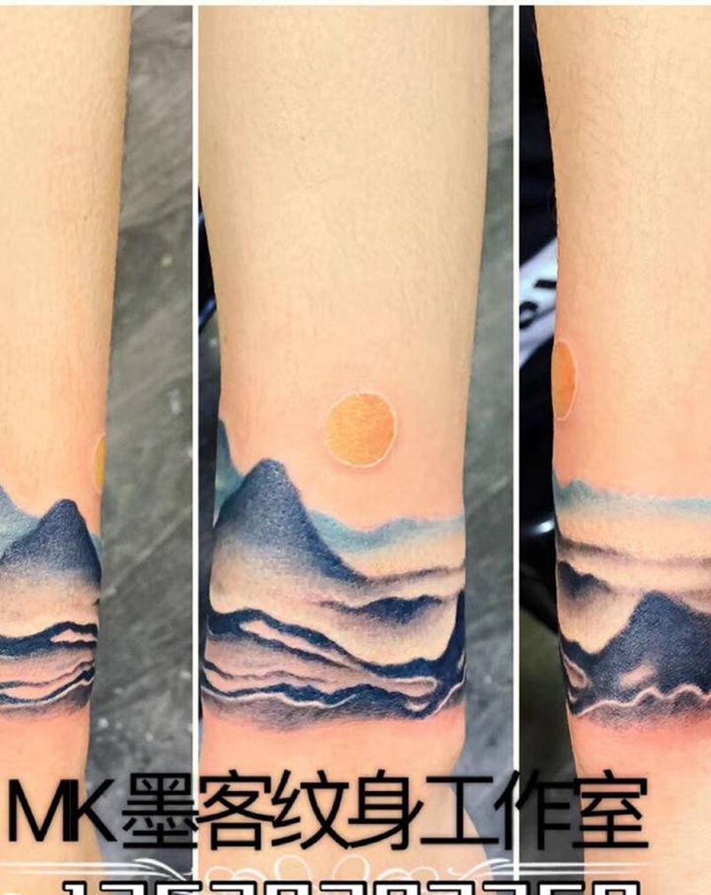 手环纹身图片_手臂水彩纹身图案