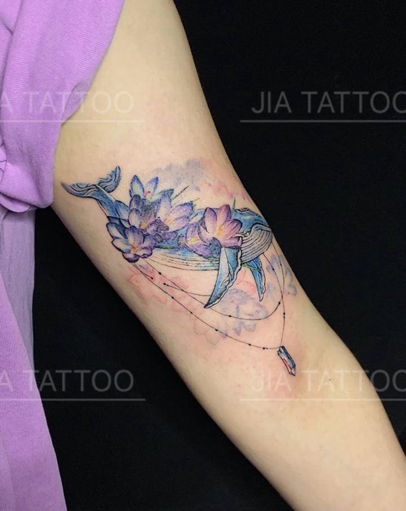 水彩、鲸鱼纹身图片_手臂手部水彩水墨纹身图案