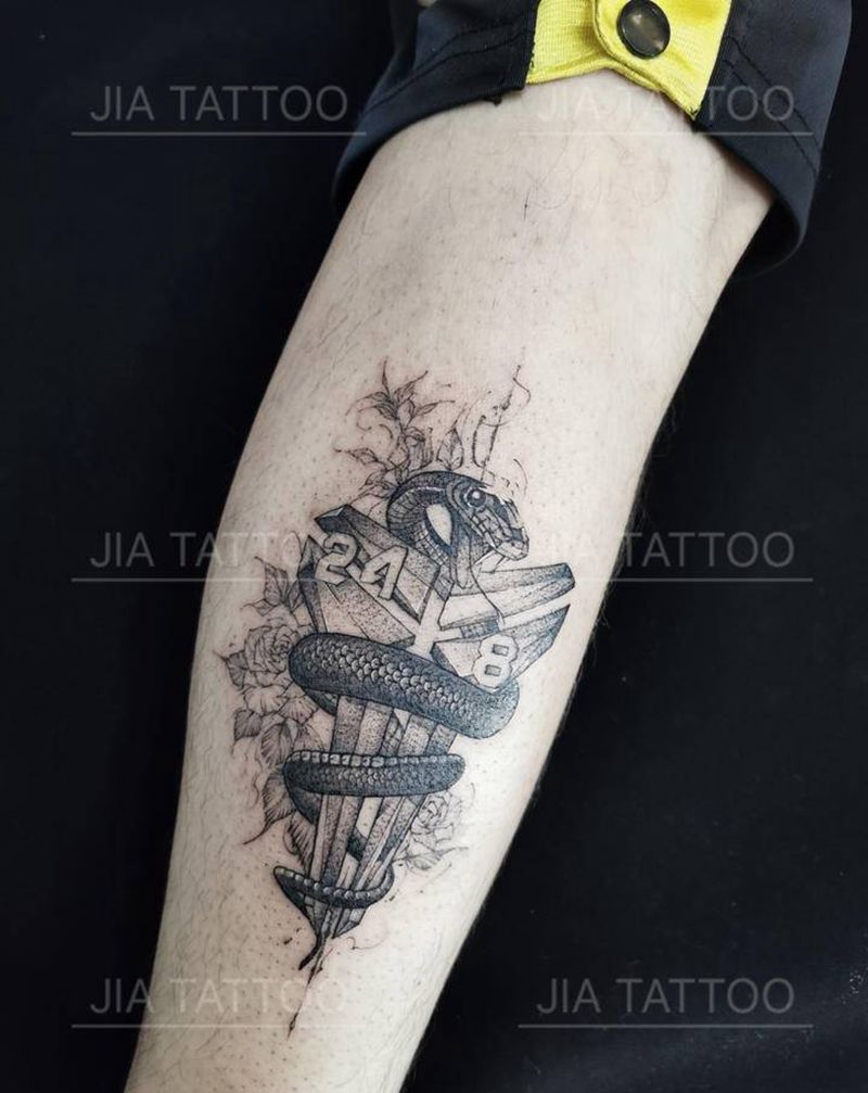 科比、曼巴精神纹身图片_腿部脚部欧美写实点刺纹身图案