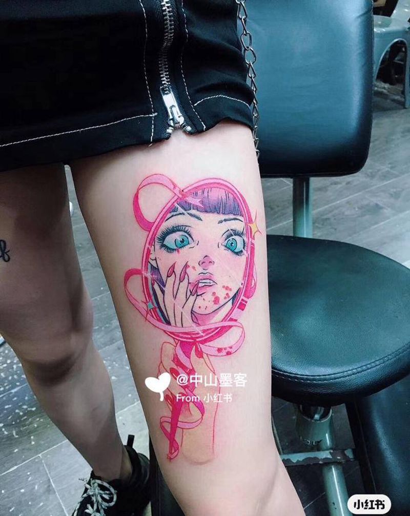 喜欢就好纹身图片_腿部肩部水彩纹身图案