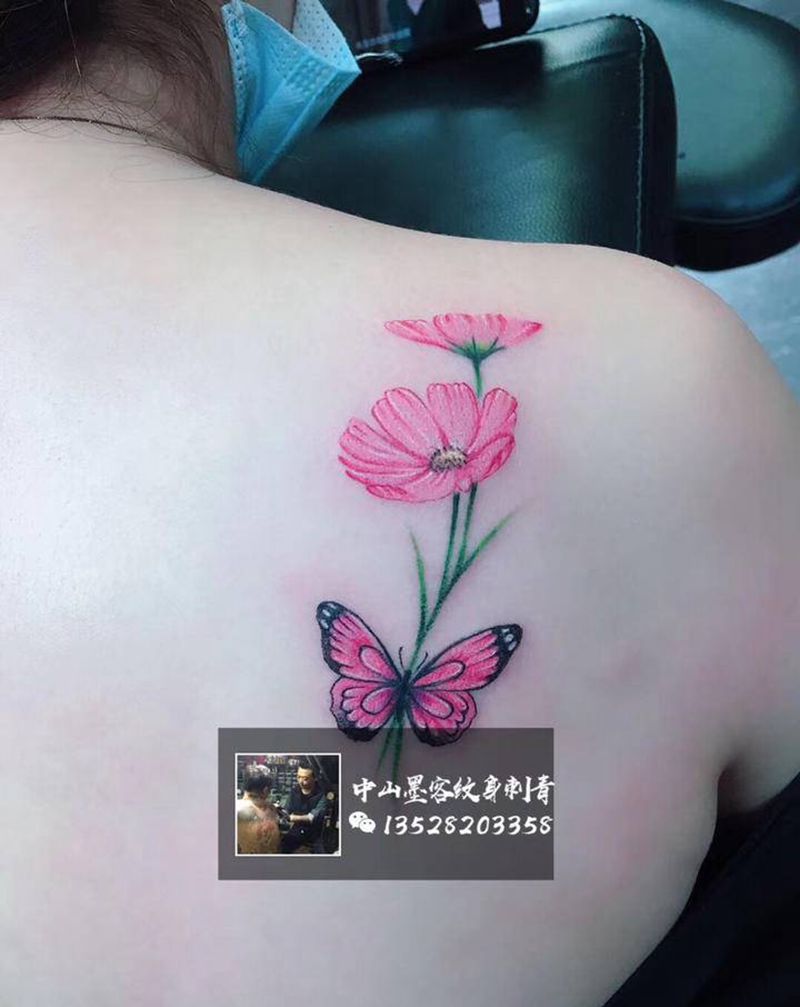 斯斯文文纹身图片_手臂背部水彩纹身图案