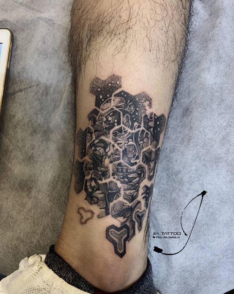 宇航员纹身图片_腿部脚部点刺纹身图案