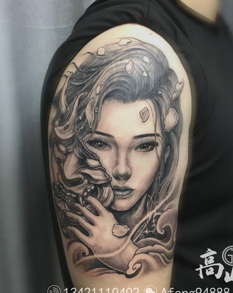 艺妓纹身图片_手部新传统艺妓纹身图案