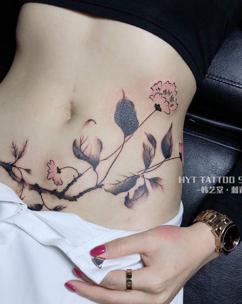 墨纹身图片_腹部纹身图案