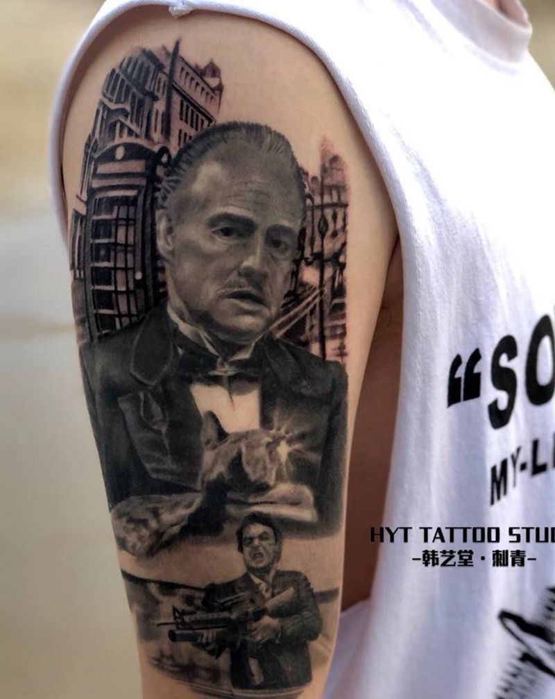 教父纹身图片_手臂手部欧美写实纹身图案
