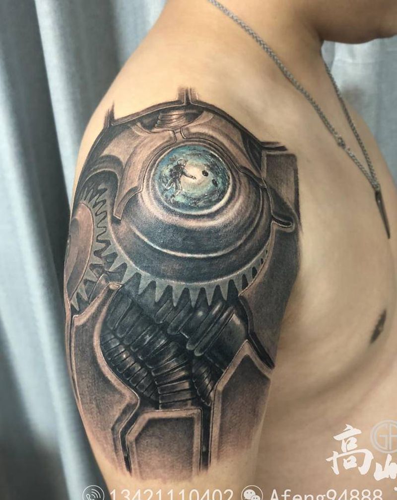 机械臂（遮盖）纹身图片_手部欧美写实机械机械臂纹身图案