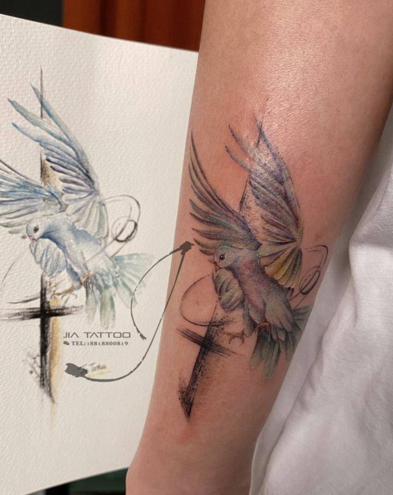 鸽子，原创纹身图片_手臂手部水彩纹身图案