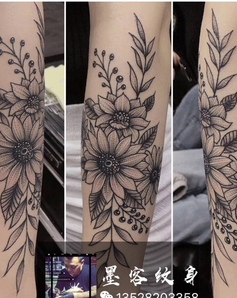 素花小臂纹身图片_手臂纹身图案