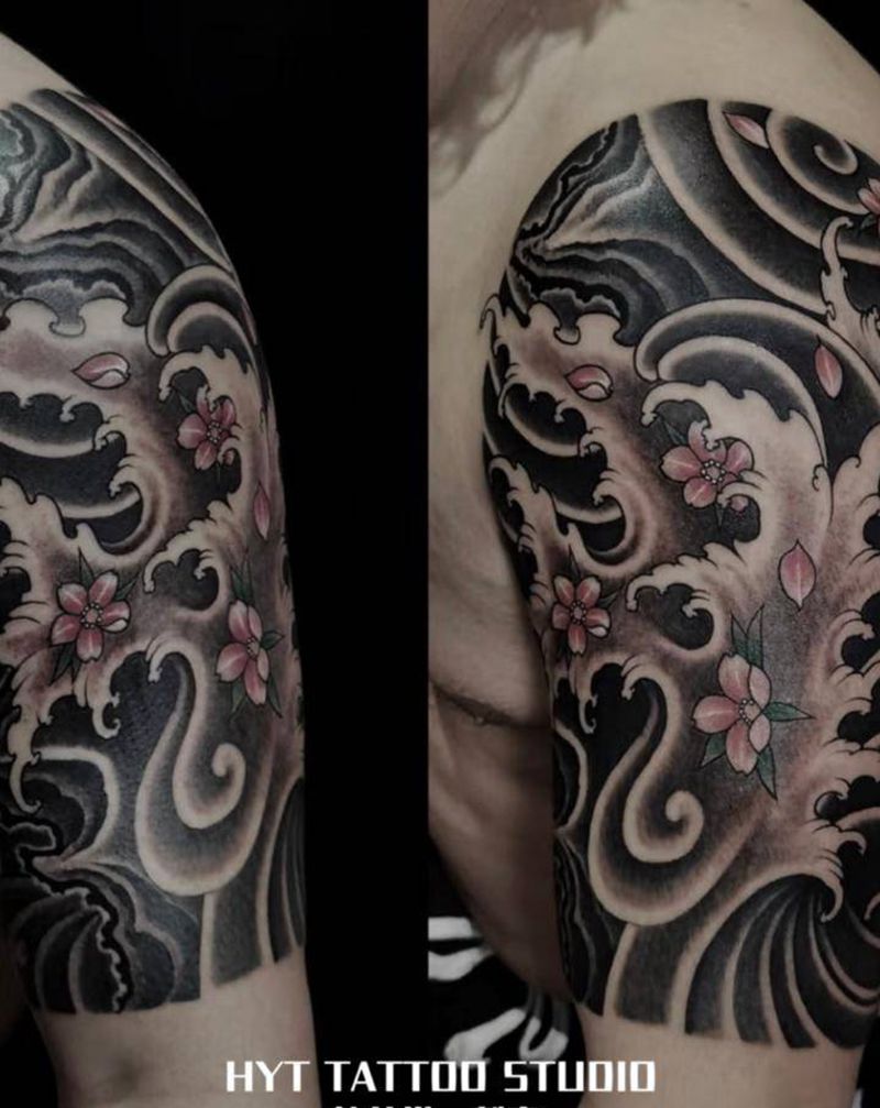 水浪纹身图片_手臂手部新传统纹身图案