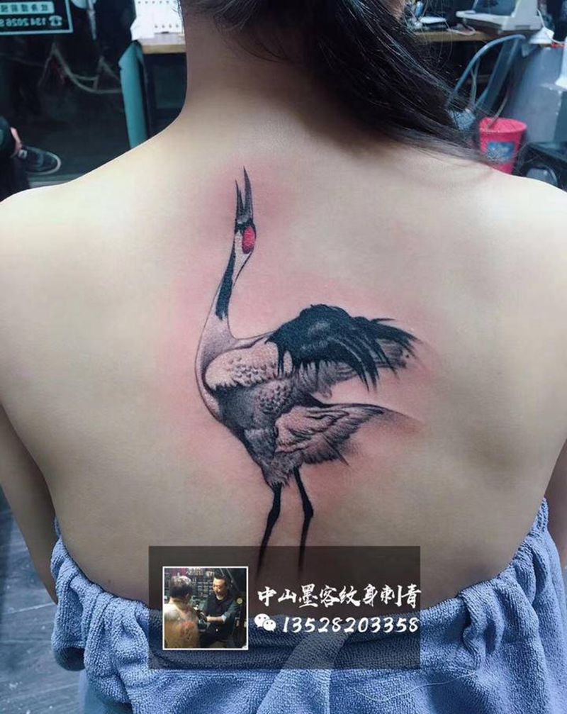 鹤纹身图片_肩部背部纹身图案