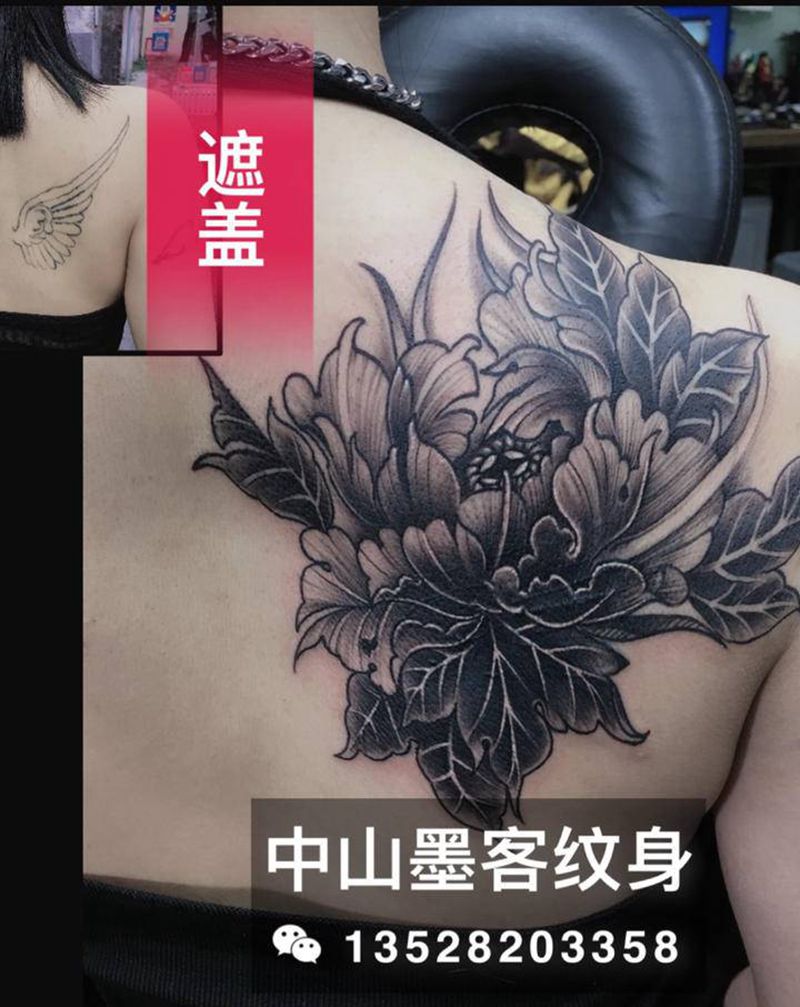 遮盖旧图纹身图片_手臂肩部点刺纹身图案