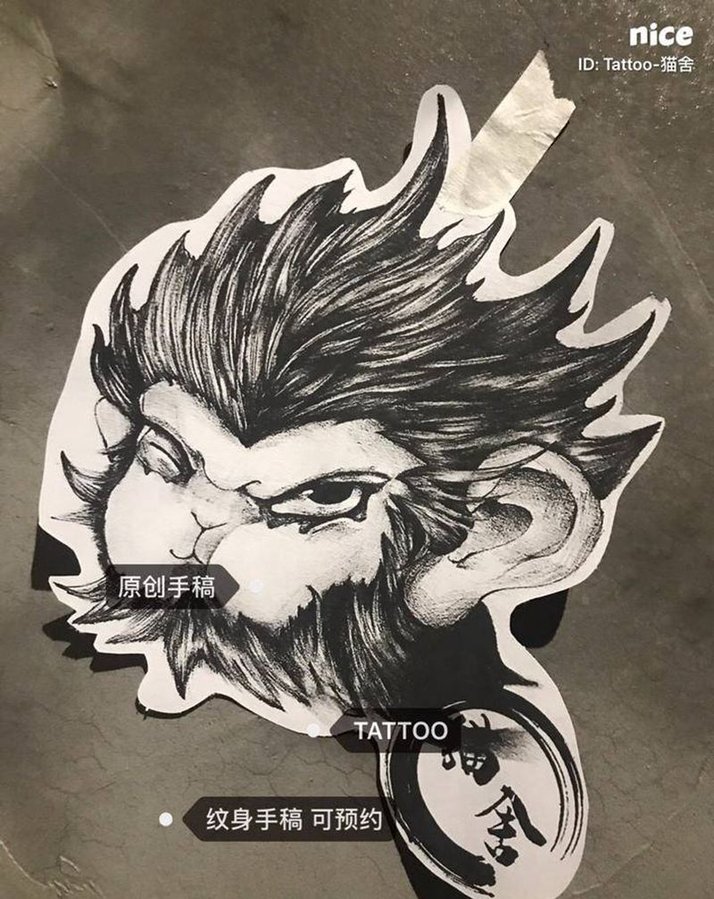 原创手稿（猴子）纹身图片_手部腿部新传统纹身图案