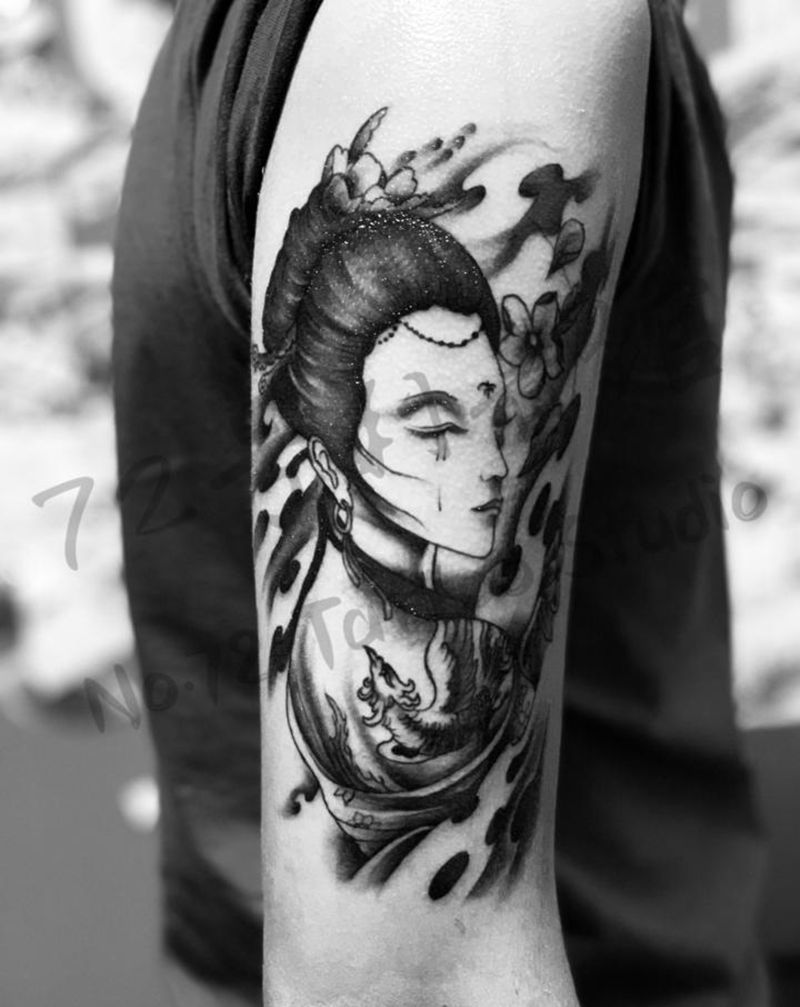 艺伎纹身图片_手臂新传统纹身图案