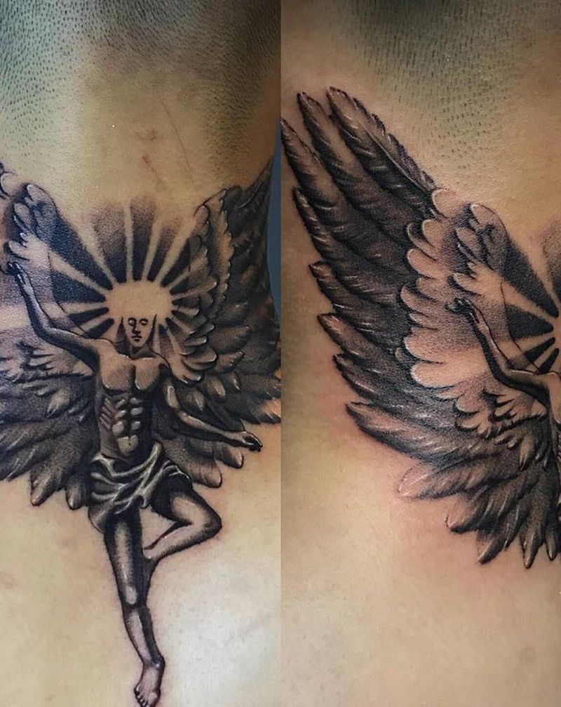 天使纹身图片_颈部欧美写实纹身图案