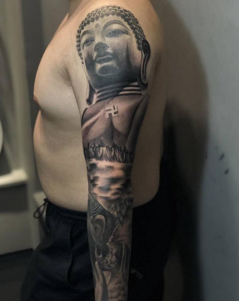 佛纹身图片_手臂欧美写实纹身图案