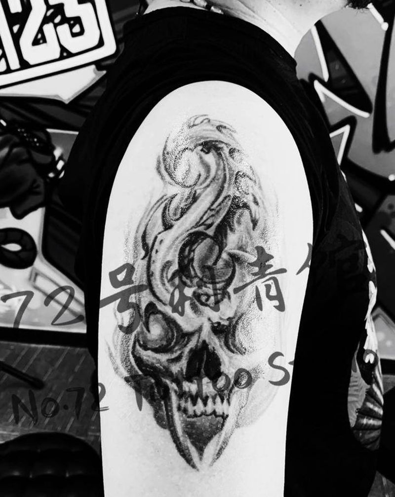 骷髅纹身图片_手臂新传统欧美写实纹身图案