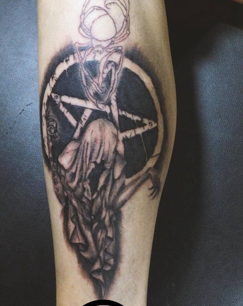 野鬼（未完成）纹身图片_腿部暗黑野鬼蜘蛛纹身图案