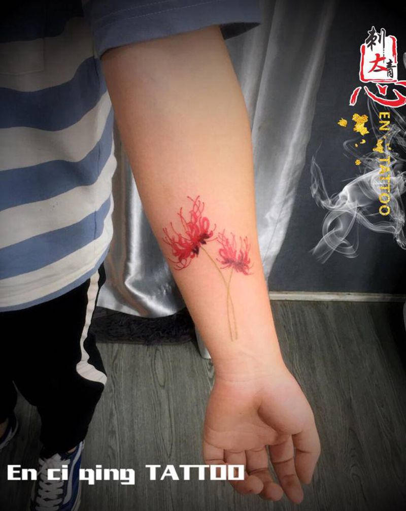 曼珠沙华纹身图片_手臂水彩纹身图案