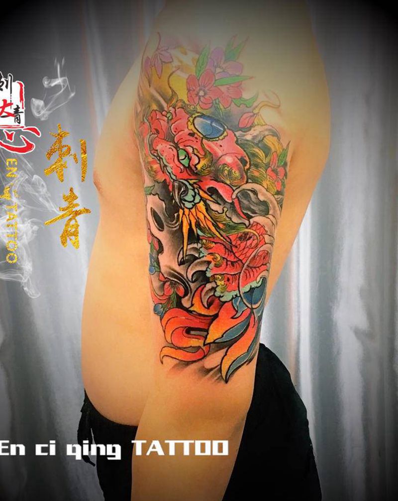 唐狮纹身图片_手臂新传统纹身图案