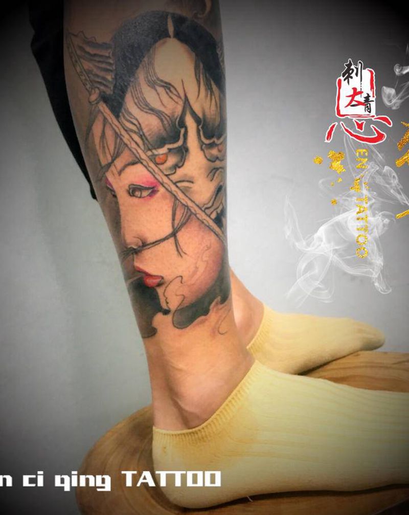 包小腿纹身图片_腿部新传统纹身图案