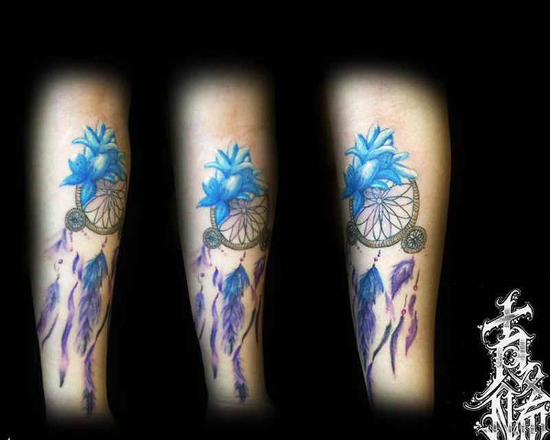 捕梦网纹身图片_手臂水彩New School纹身图案