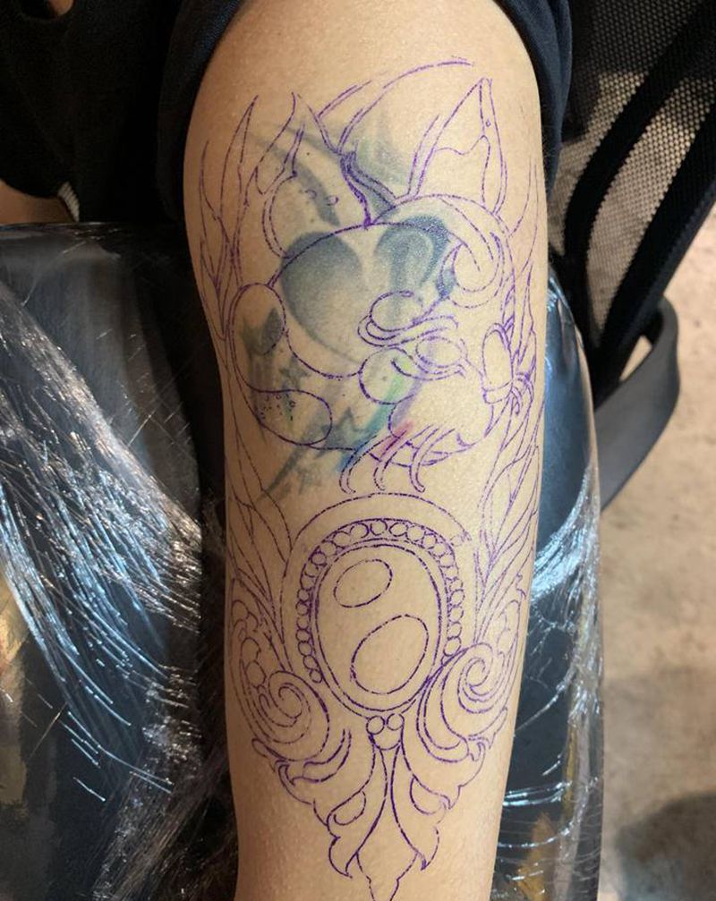 猫遮盖纹身图片_手臂纹身图案