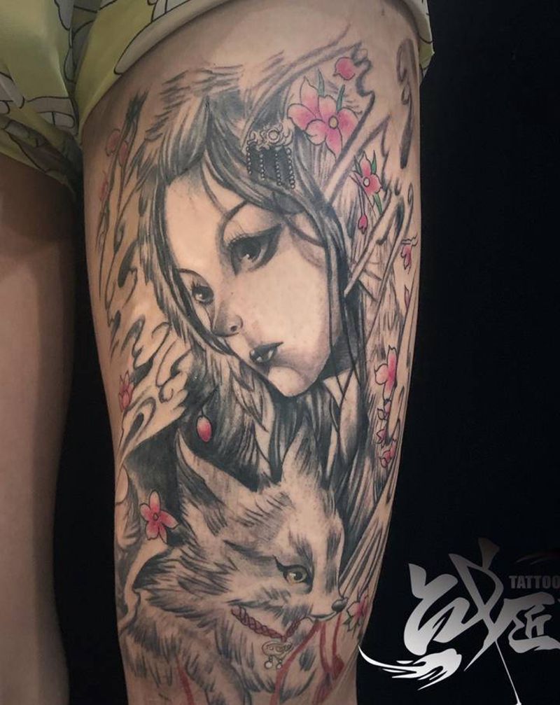 艺妓纹身图片_腿部纹身图案