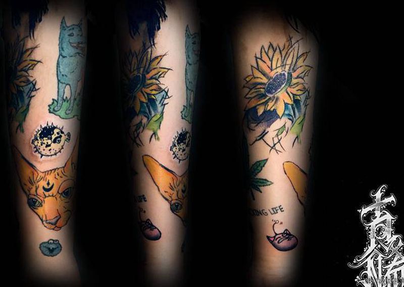 小臂拼接纹身图片_手臂New School纹身图案