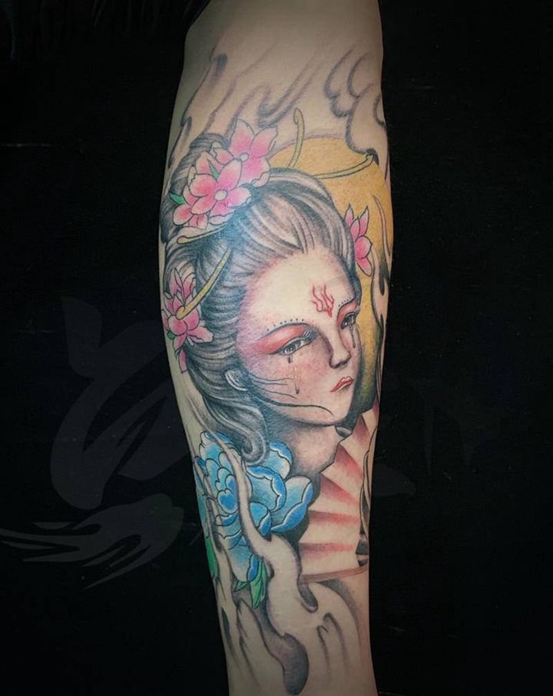 艺妓纹身图片_脚部纹身图案