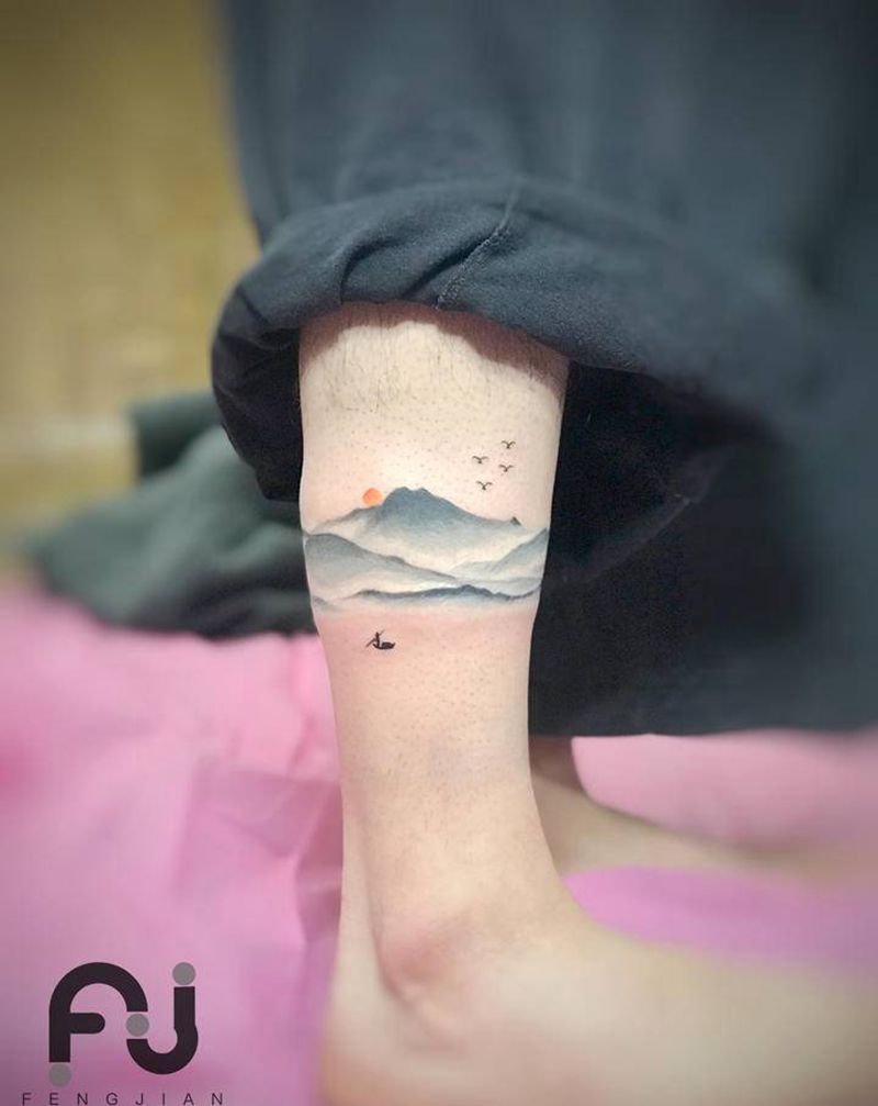 水墨山水，原创篇纹身图片_水墨纹身图案
