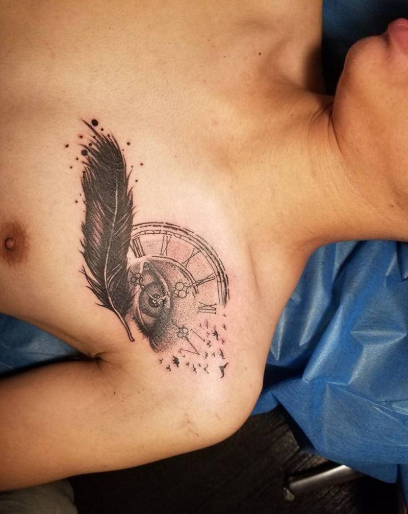 遮盖英文纹身图片_胸部欧美写实纹身图案