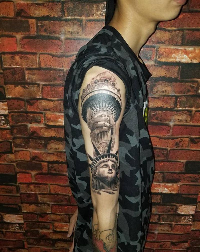 （未完成）自由女神纹身图片_欧美写实纹身图案