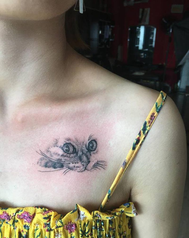 小猫咪纹身图片_肩部纹身图案