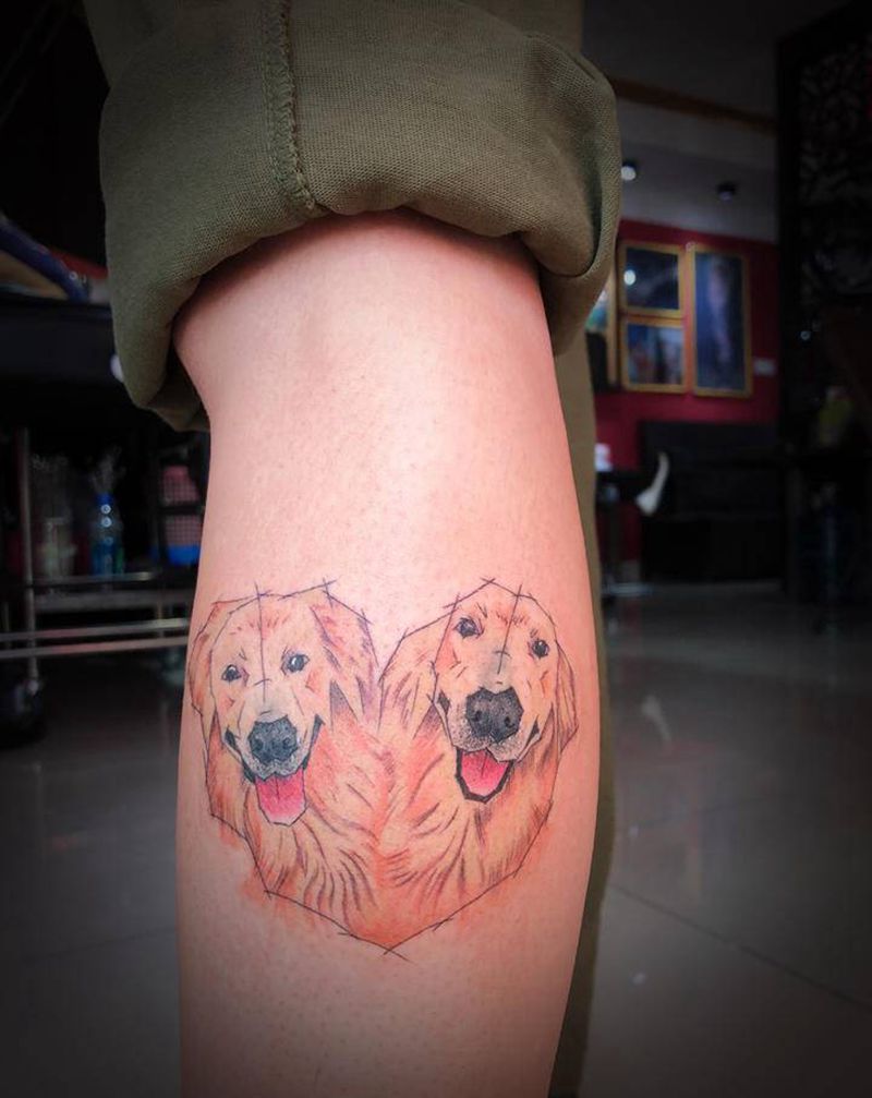 宠物纹身图片_脚部水彩纹身图案