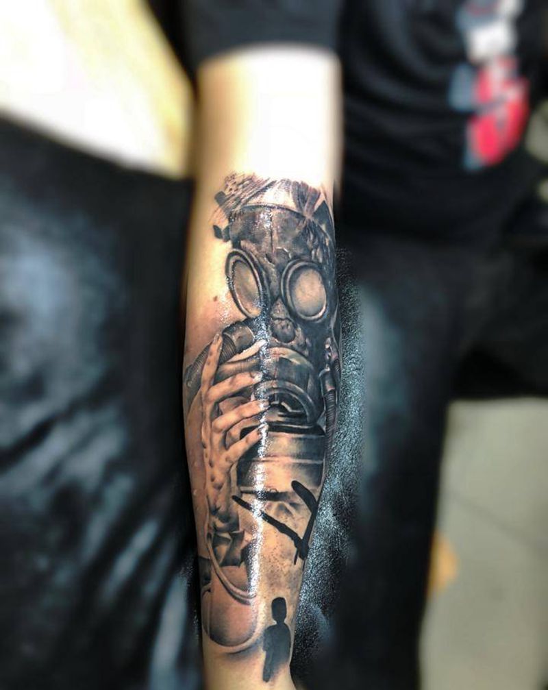 硝烟纹身图片_手臂欧美写实纹身图案