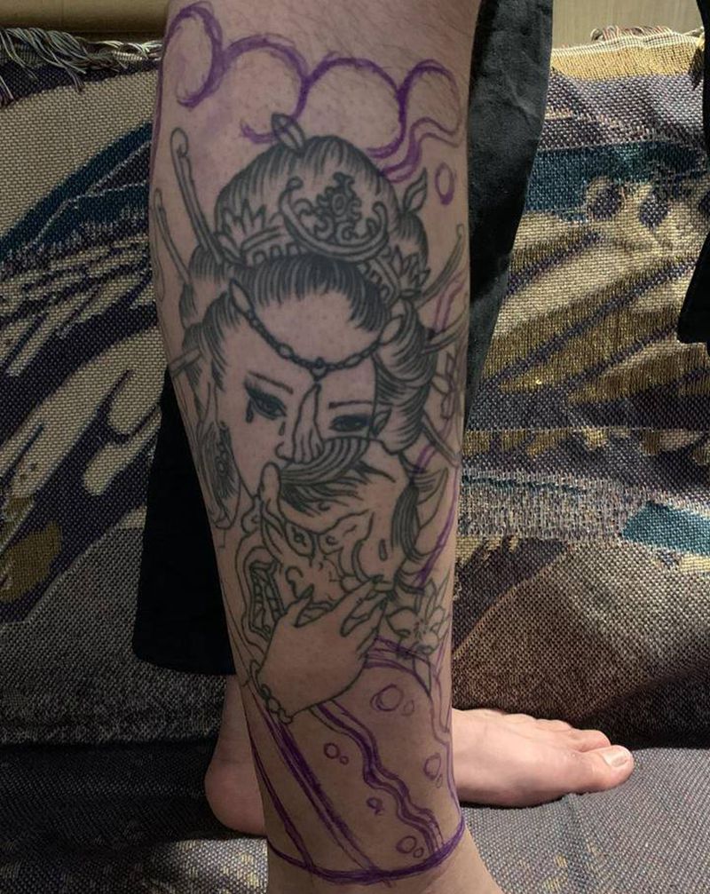 艺妓纹身图片_脚部纹身图案