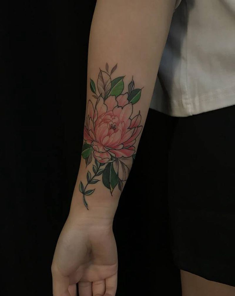 彩色素花纹身图片_手臂手部新传统纹身图案