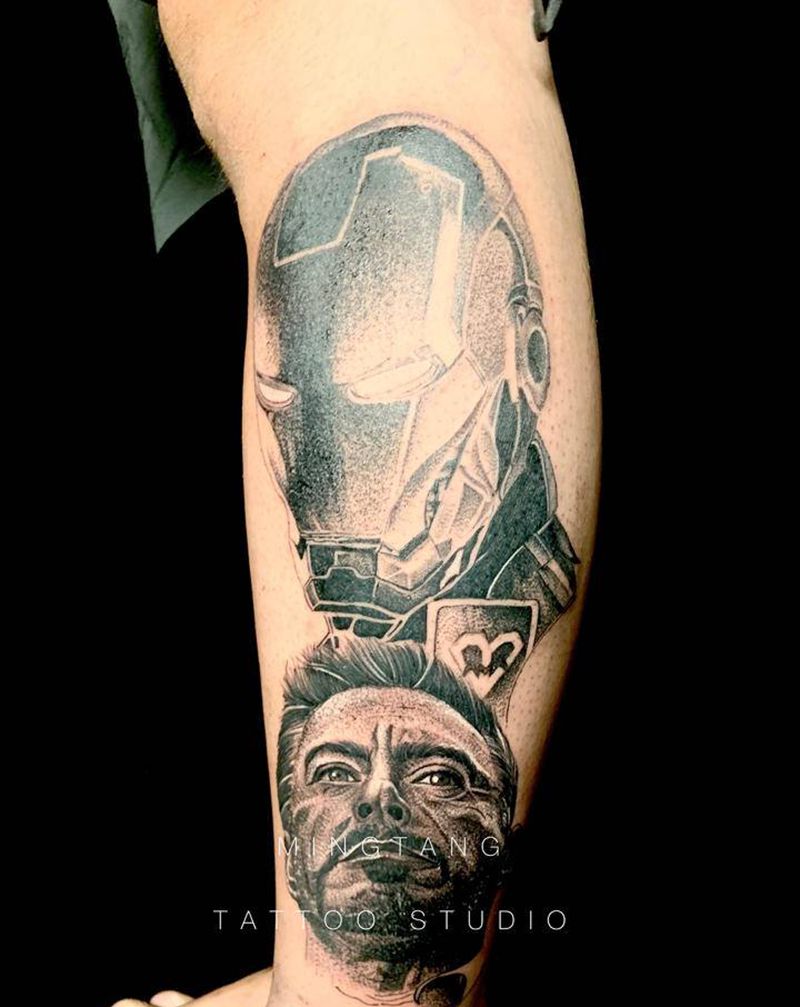 欧美写实（钢铁侠）纹身图片_腿部欧美写实纹身图案