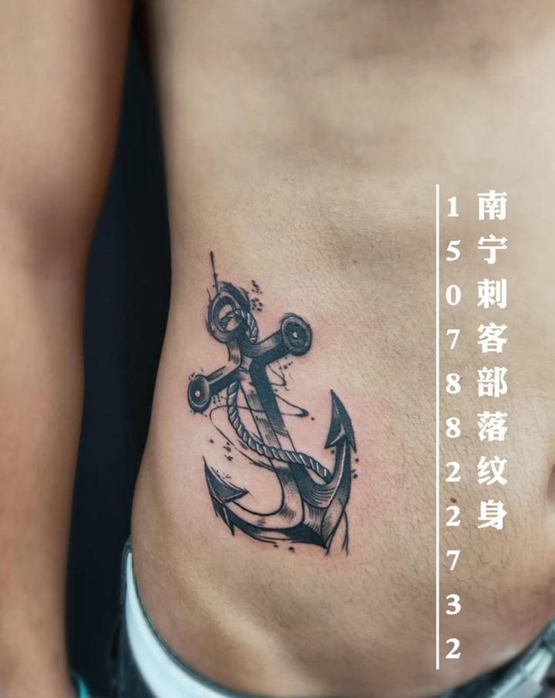 船锚纹身纹身图片_腰部纹身图案