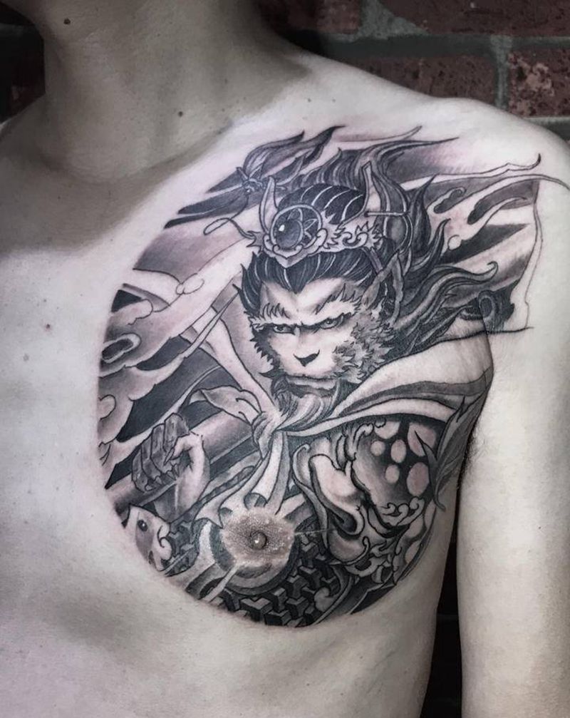 猴纹身图片_胸部新传统纹身图案