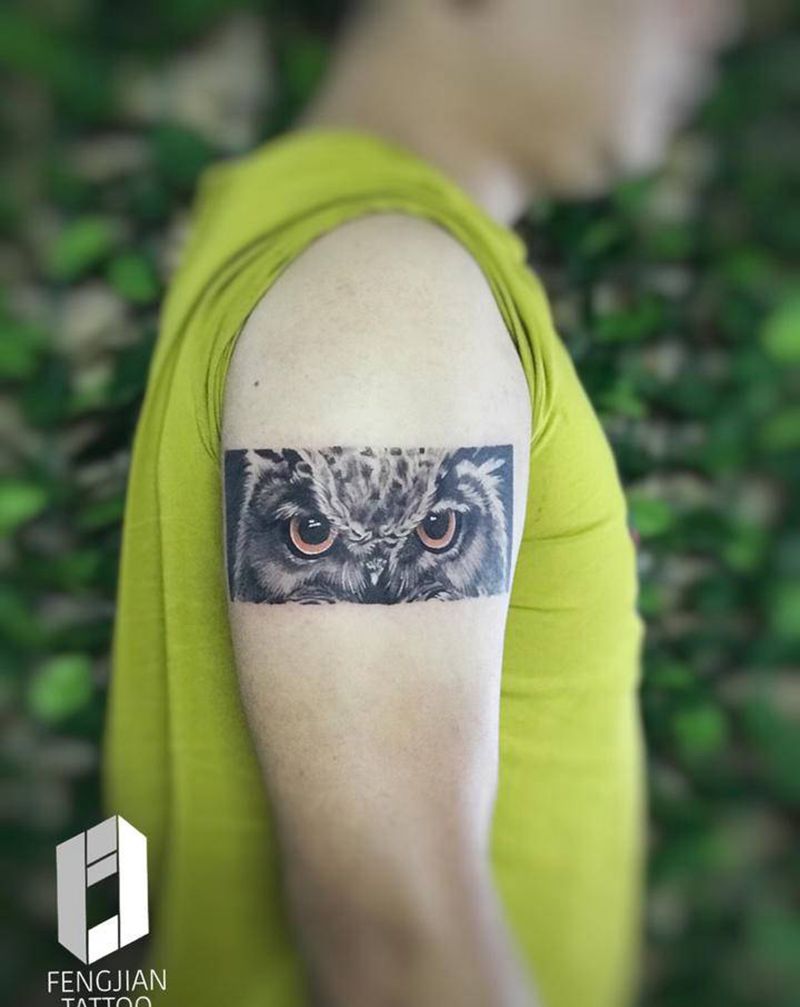 猫头鹰纹身图片_手臂欧美写实纹身图案